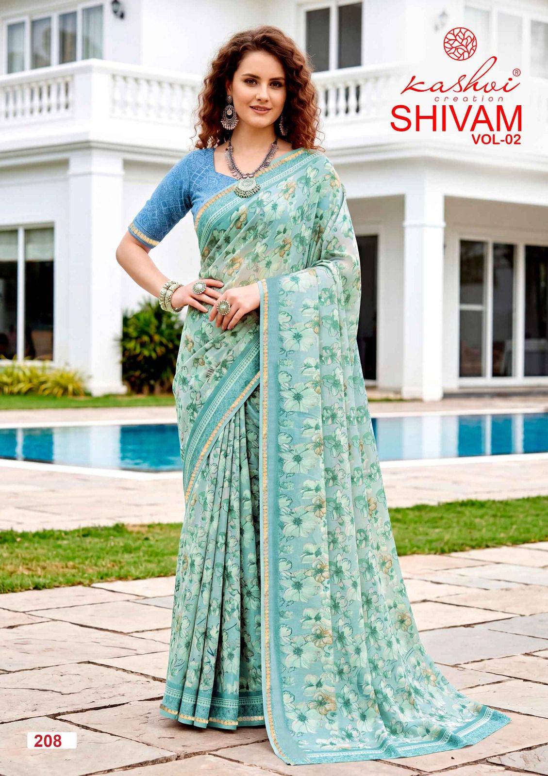 SHIVAM VOL. 2 By KASHVI CREATION 201 To 208 Series Indian Traditional Wear DULL MOSS VISCOSE sarees At Wholesale Price